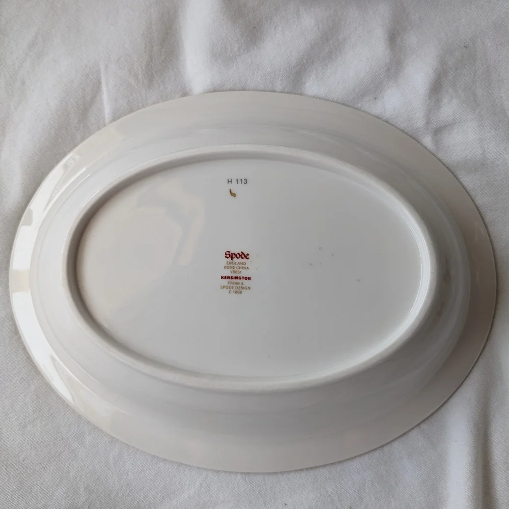 Vintage Spode Kensington Bone China Red Gold Oval Serving Bowl